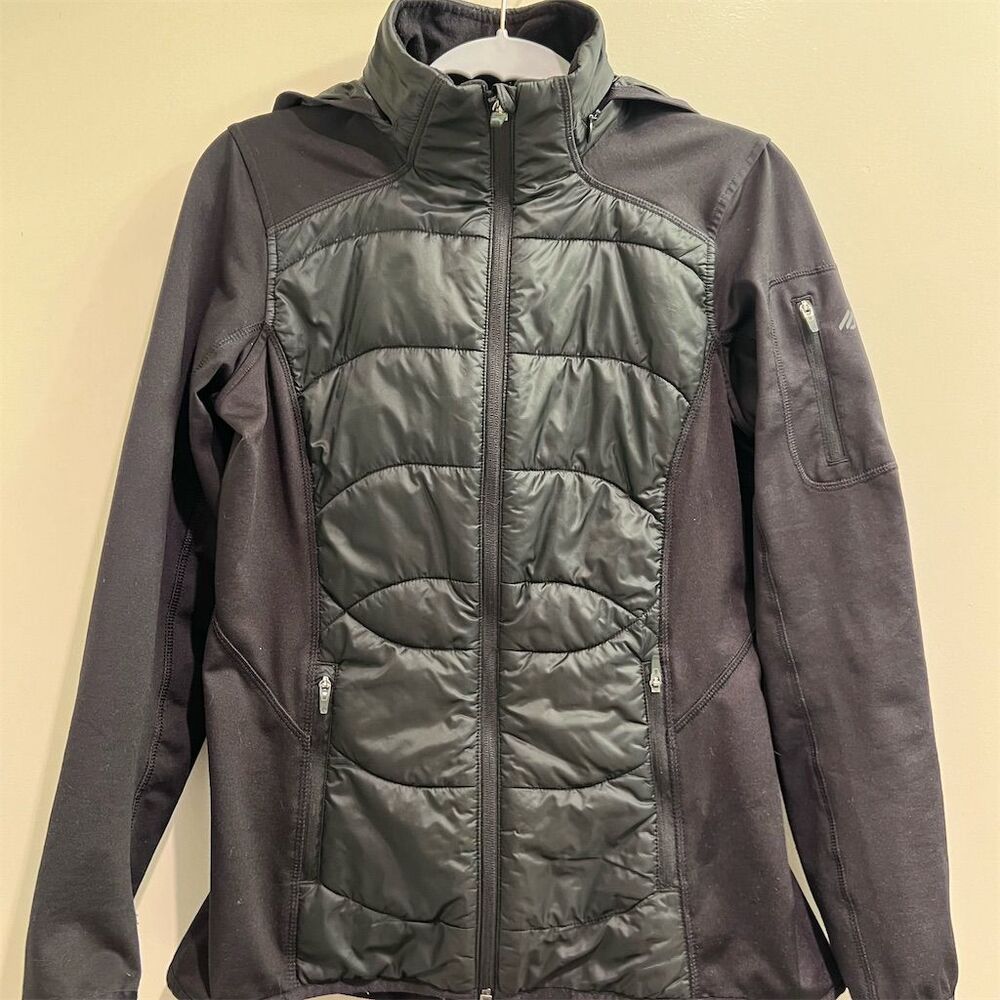 Eddie Bauer Women's Hybrid Puffer Jacket Black Gray Quilted Zip S